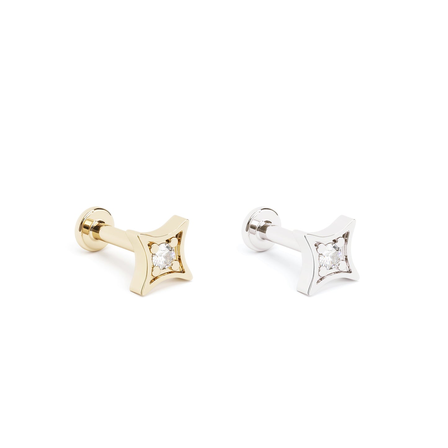 14K Gold Diamond Starburst Stud
