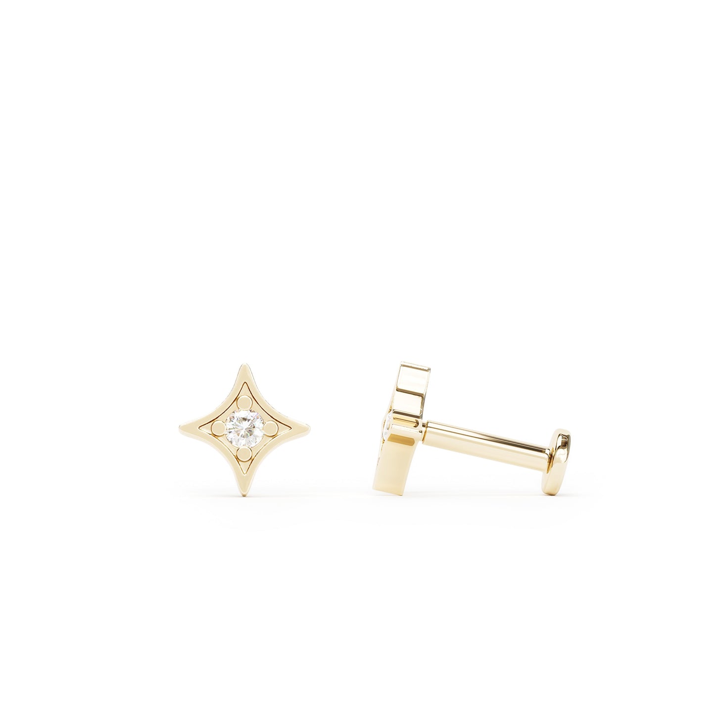 14K Gold Diamond Starburst Stud
