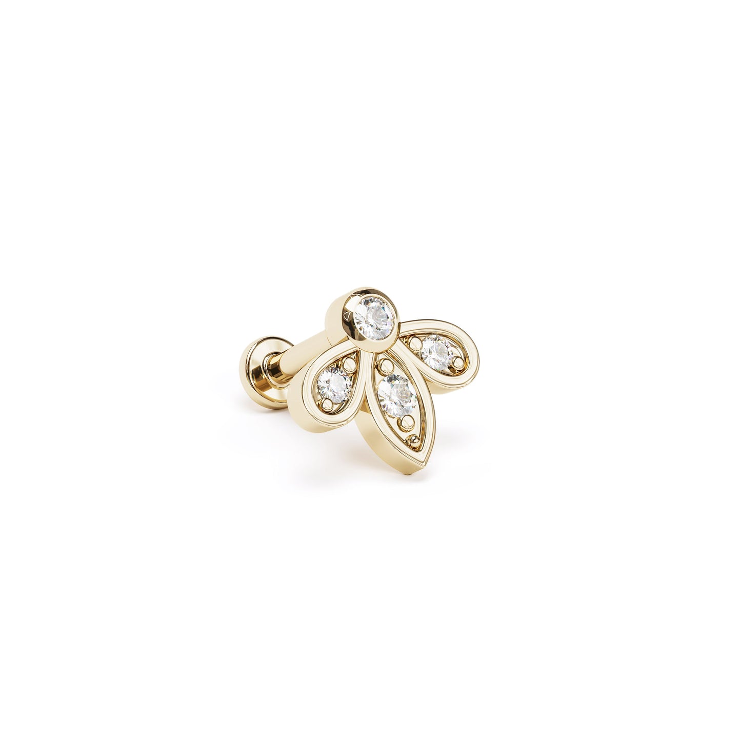 14K Gold Diamond Lotus Stud
