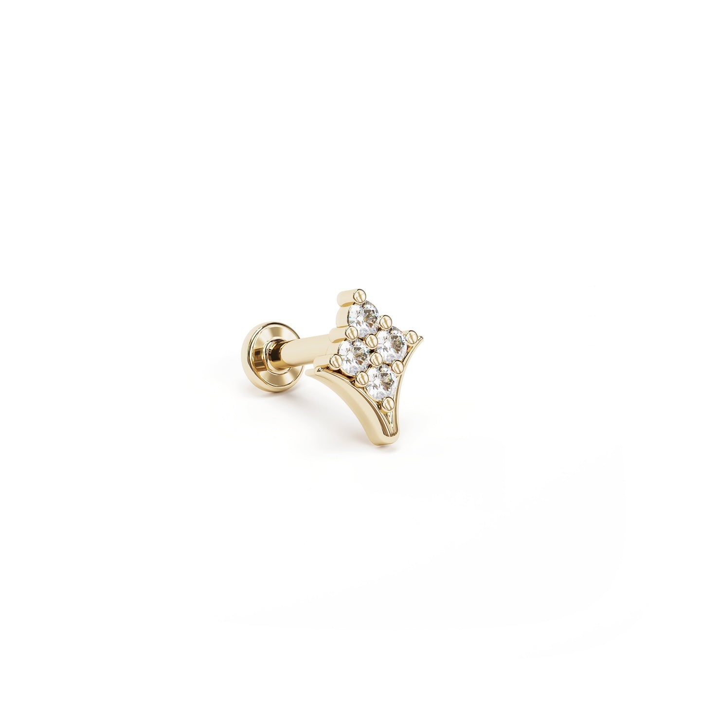 14K Gold Diamond Rhombus Stud