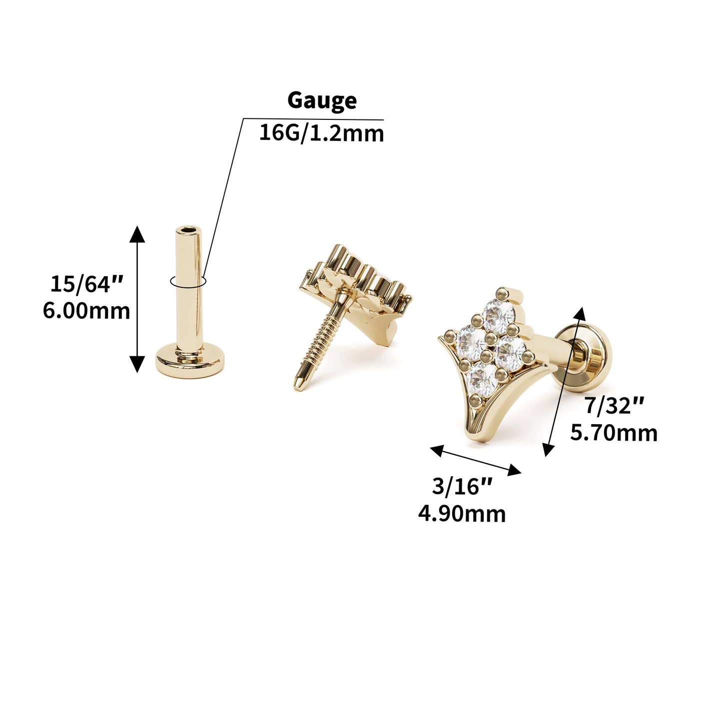 14K Gold Diamond Rhombus Stud