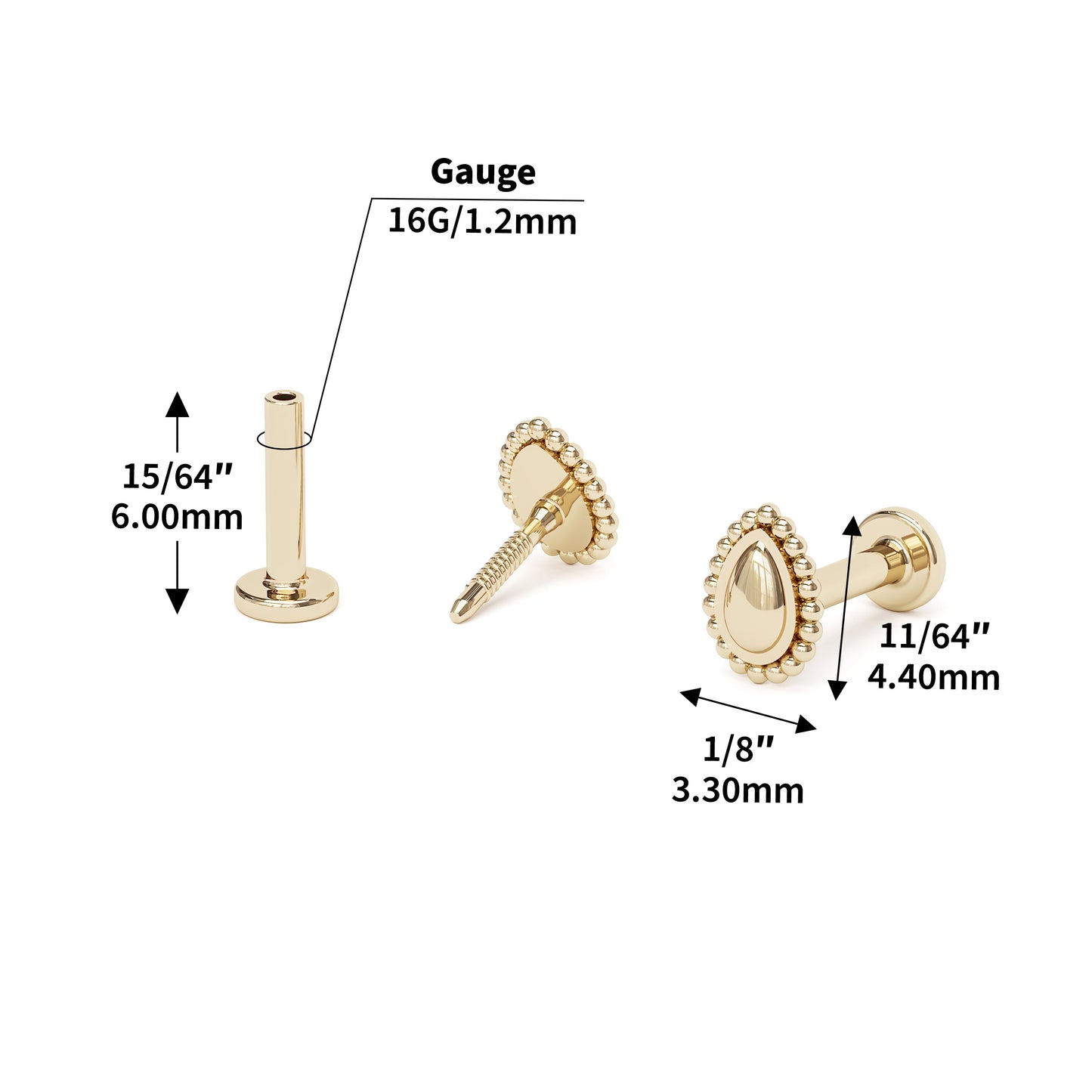 14K Gold Beaded Teardrop Stud