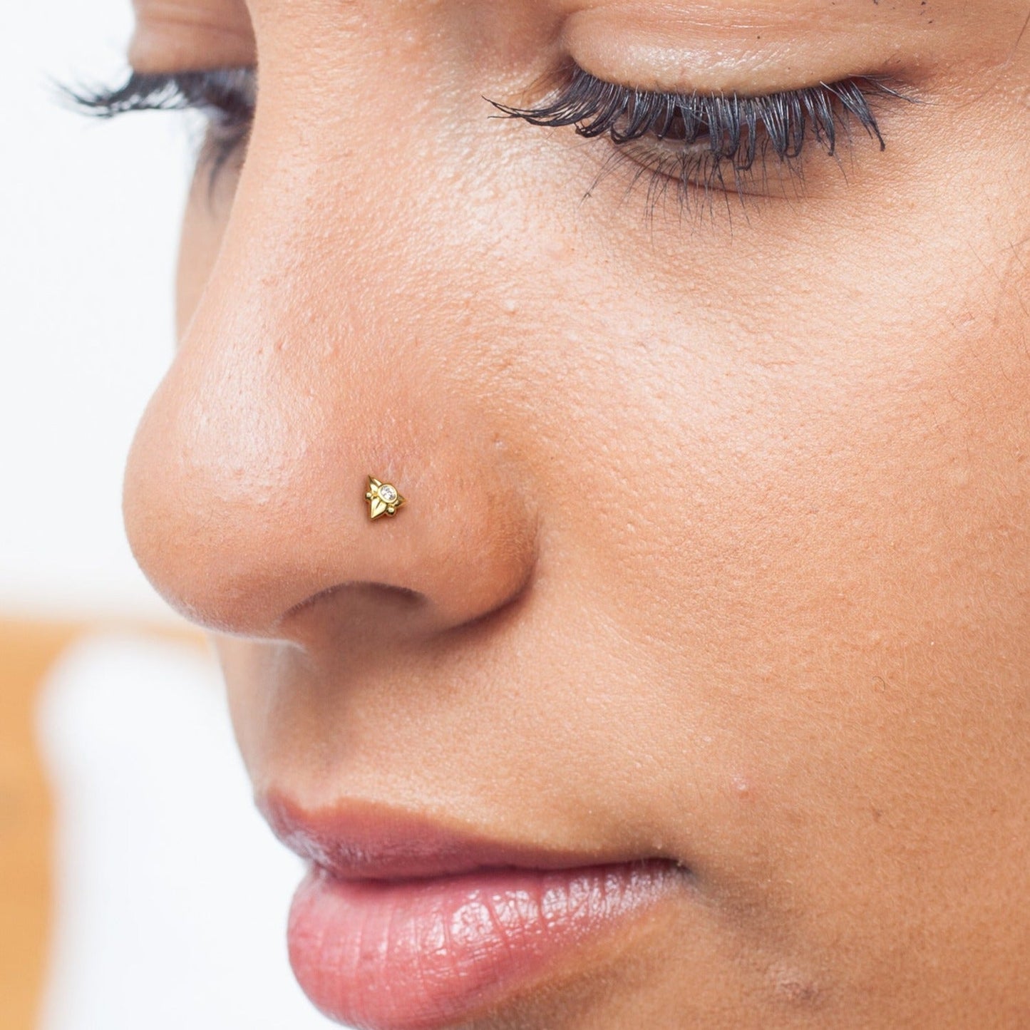 Solid Gold Diamond Floral Mandala L-Shape Nose Stud