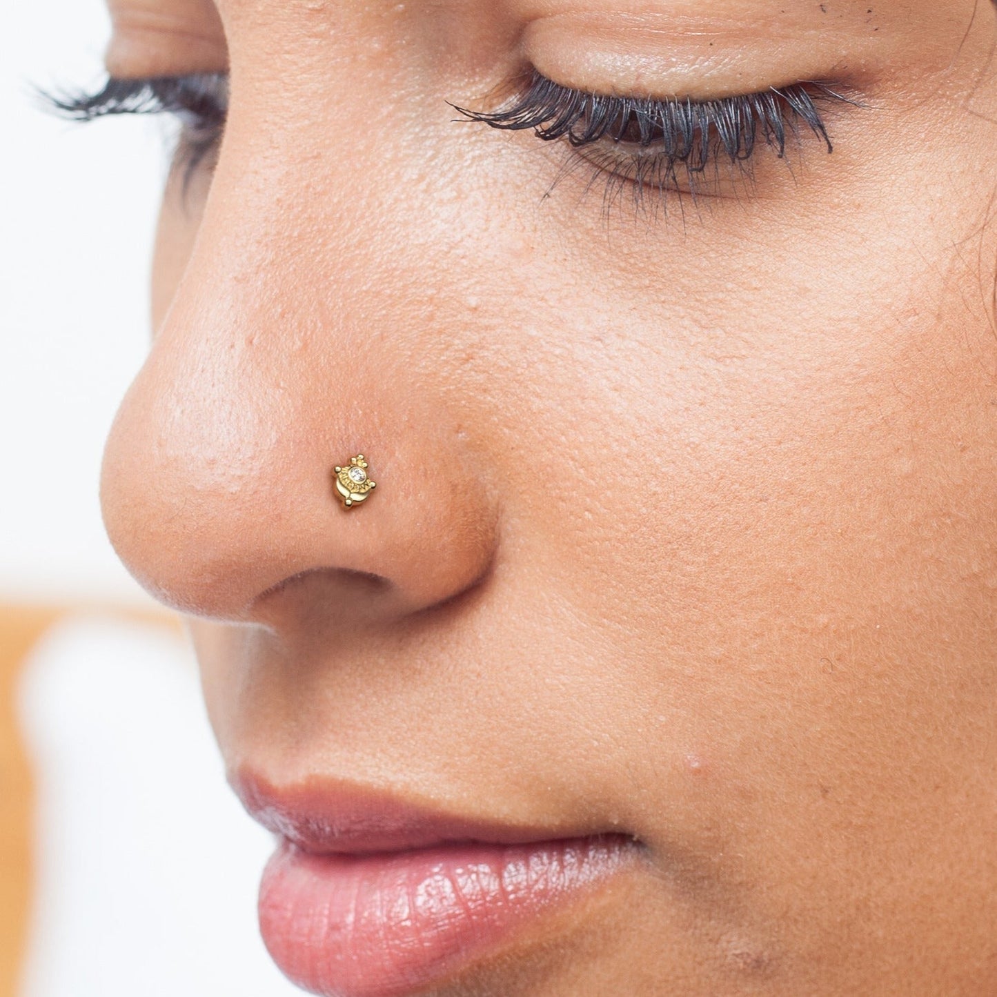 Solid Gold Diamond Indian L-Shape Nose Stud