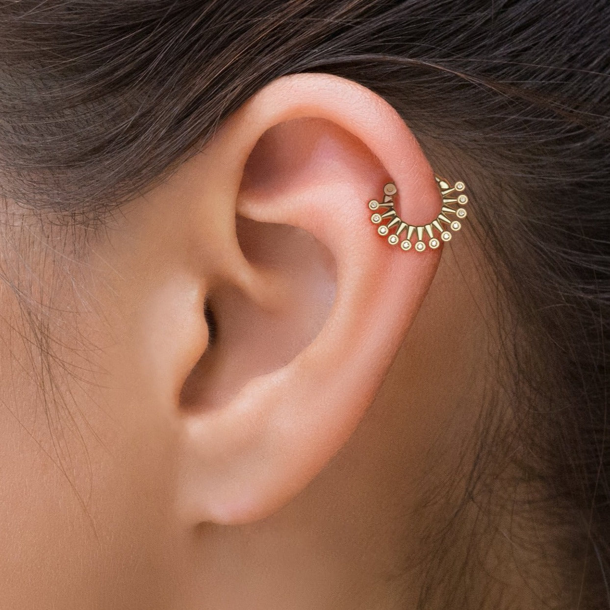 14K Gold Bezel Diamond Clicker Hoop