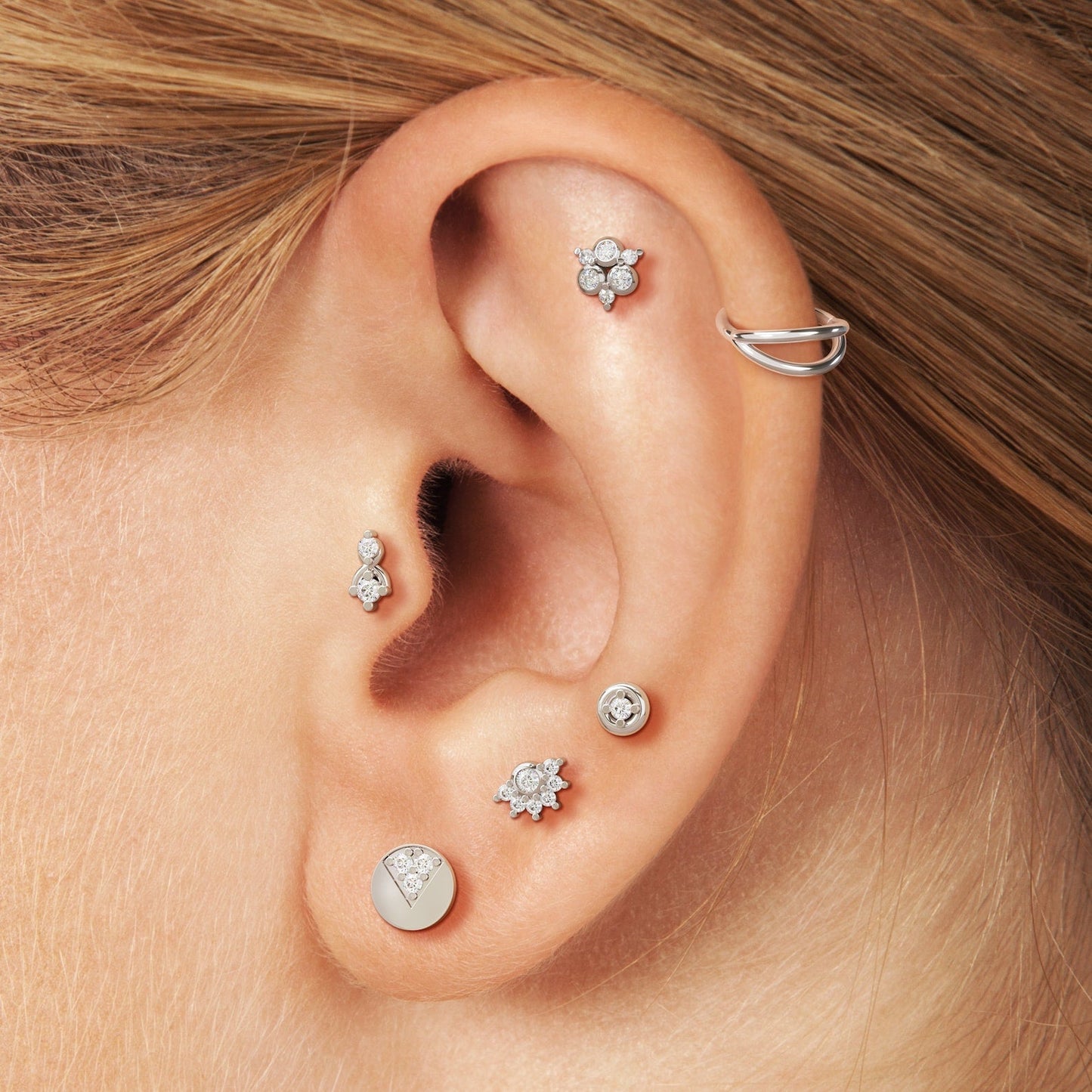 14K Gold Diamond Cluster Stud