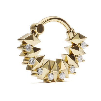 14K Gold Diamond Spike Clicker Hoop