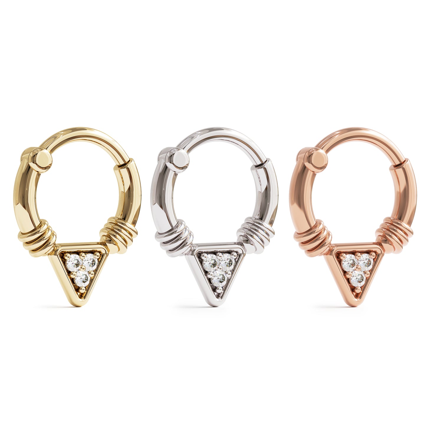 14K Gold Diamond Triangle Clicker Hoop