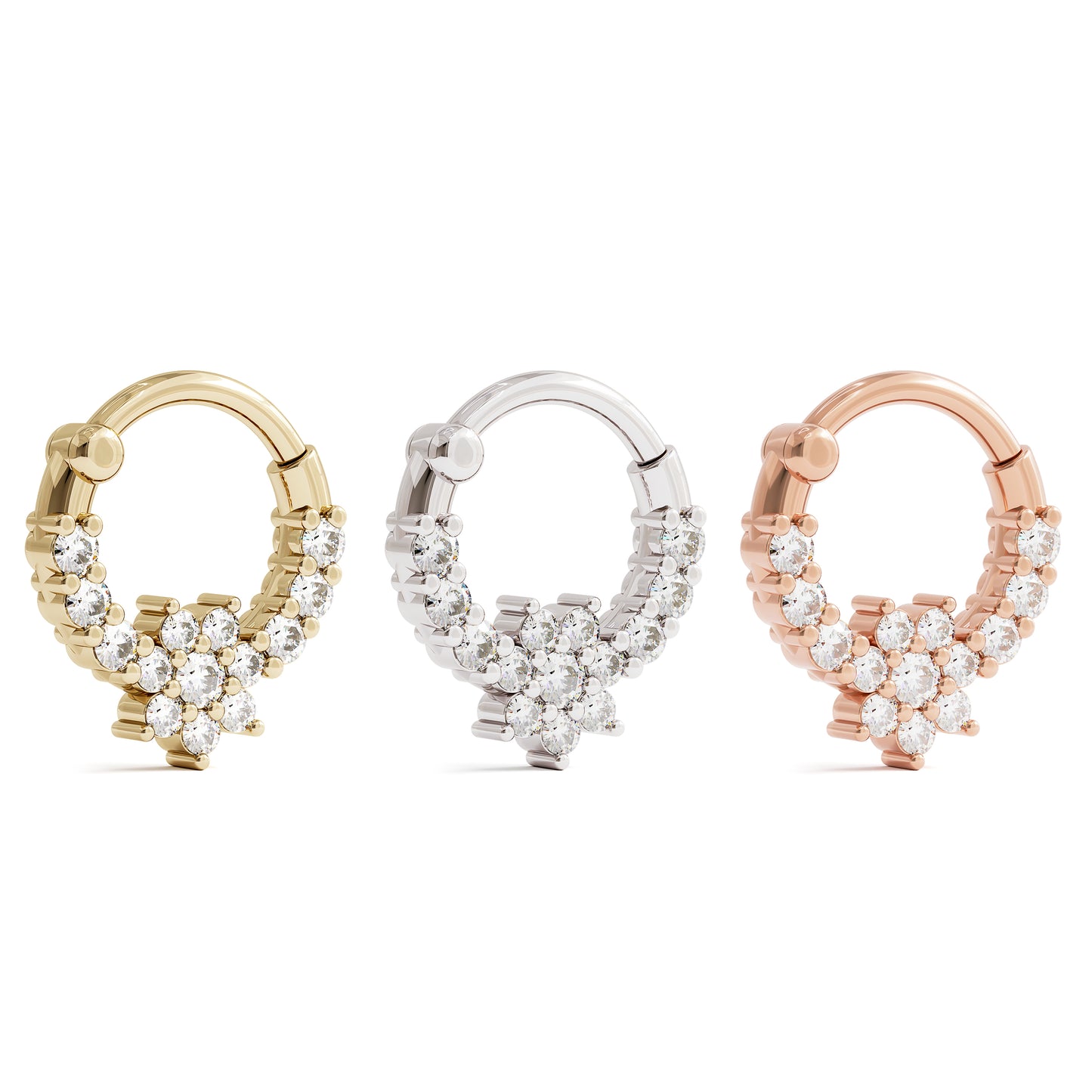 Solid Gold Diamond Flower Clicker Hoop