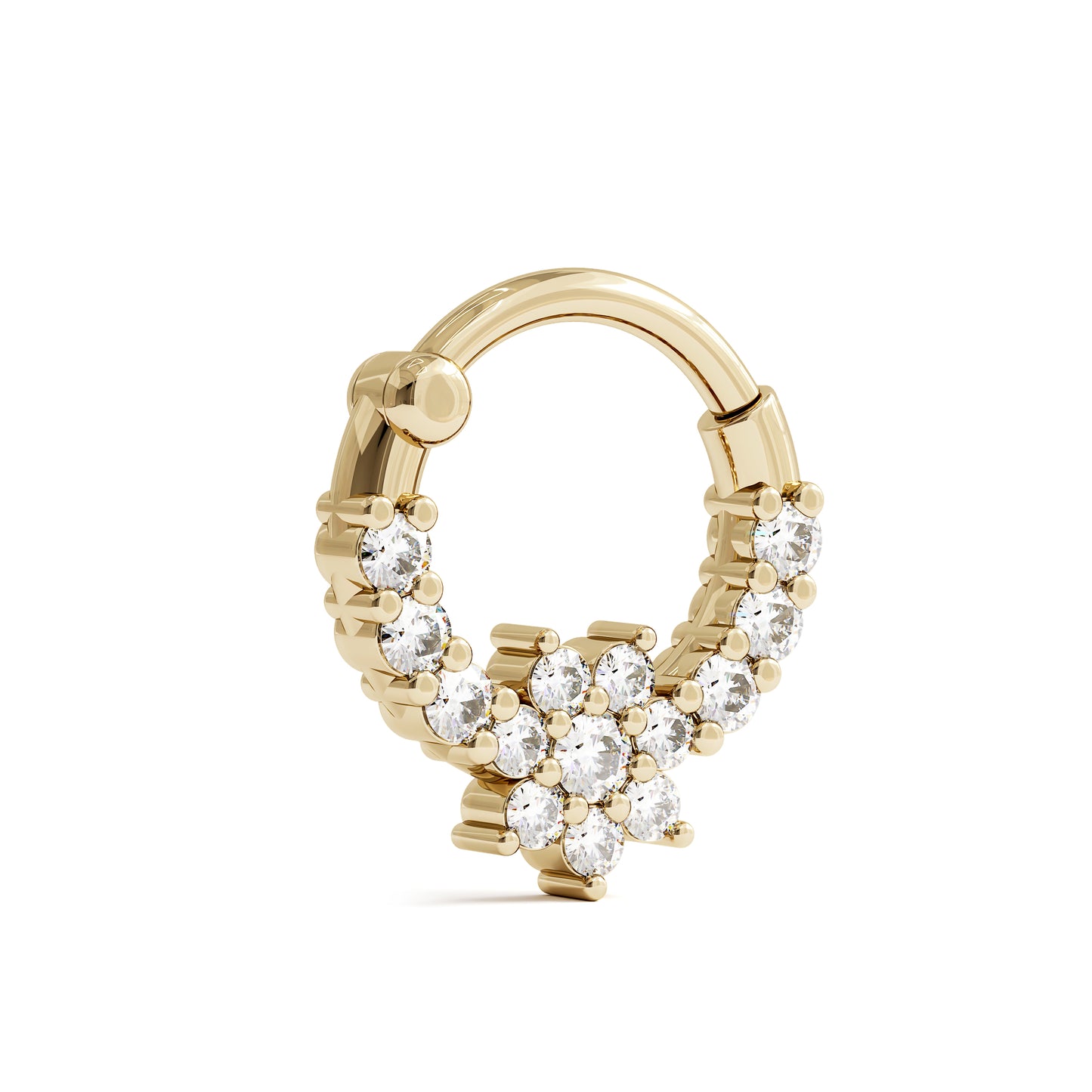 Solid Gold Diamond Flower Clicker Hoop