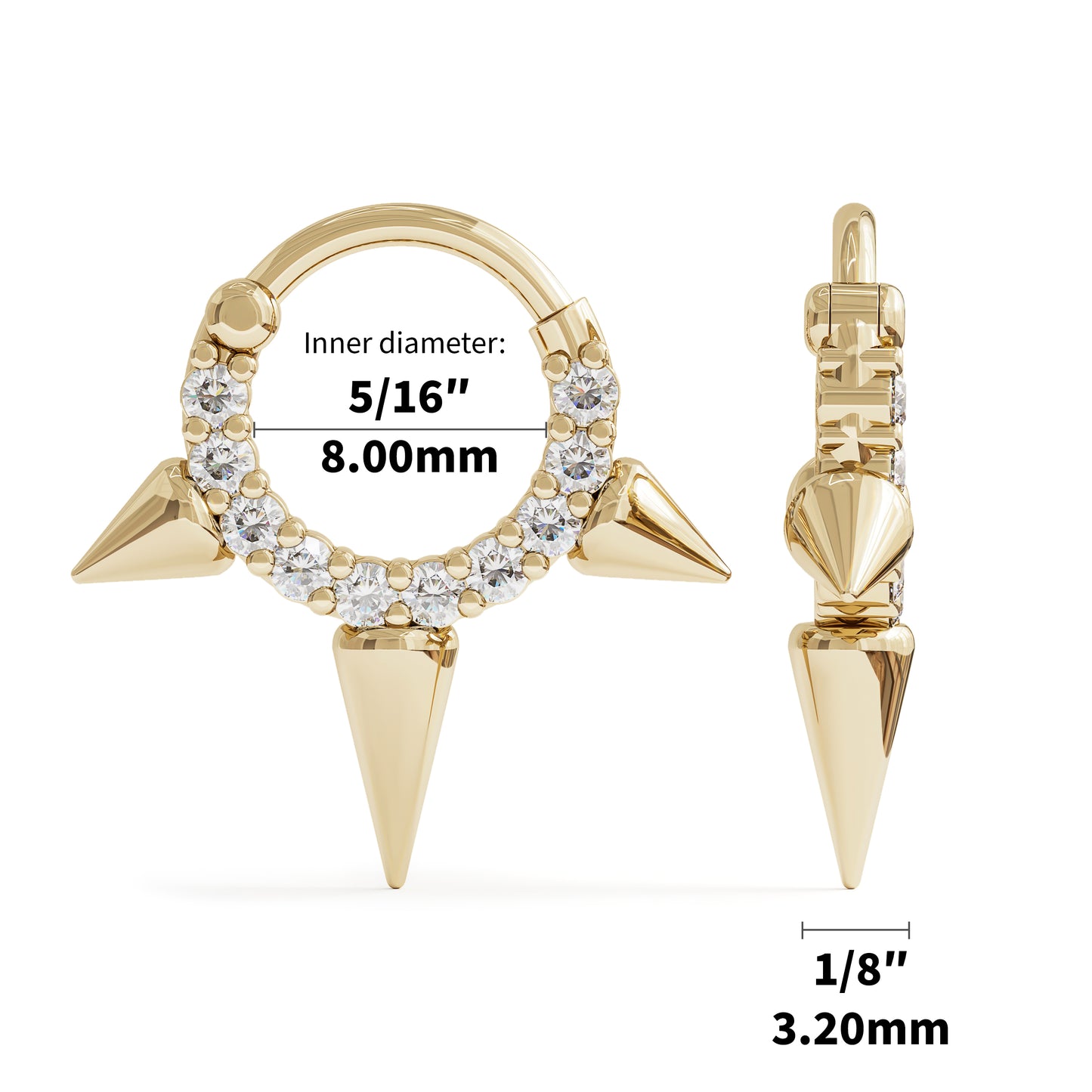 14K Gold Diamond Spike Clicker Hoop
