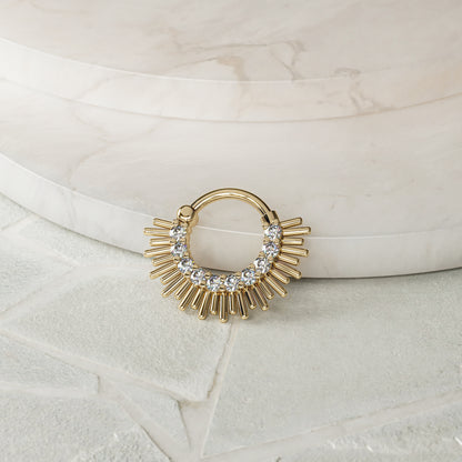 14K Gold Diamond Sunburst Clicker Hoop