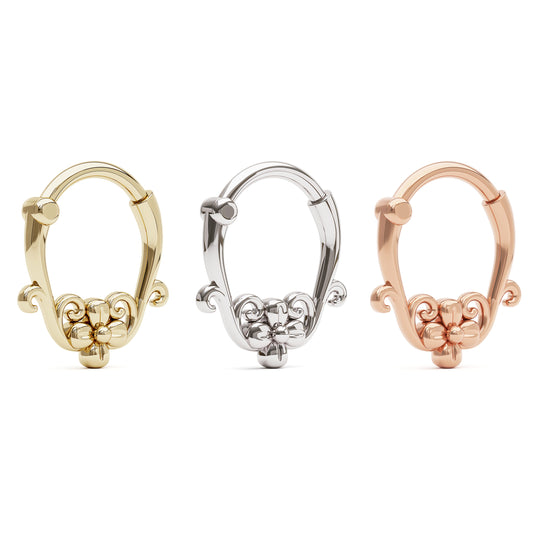 Solid Gold Flower Clicker Hoop