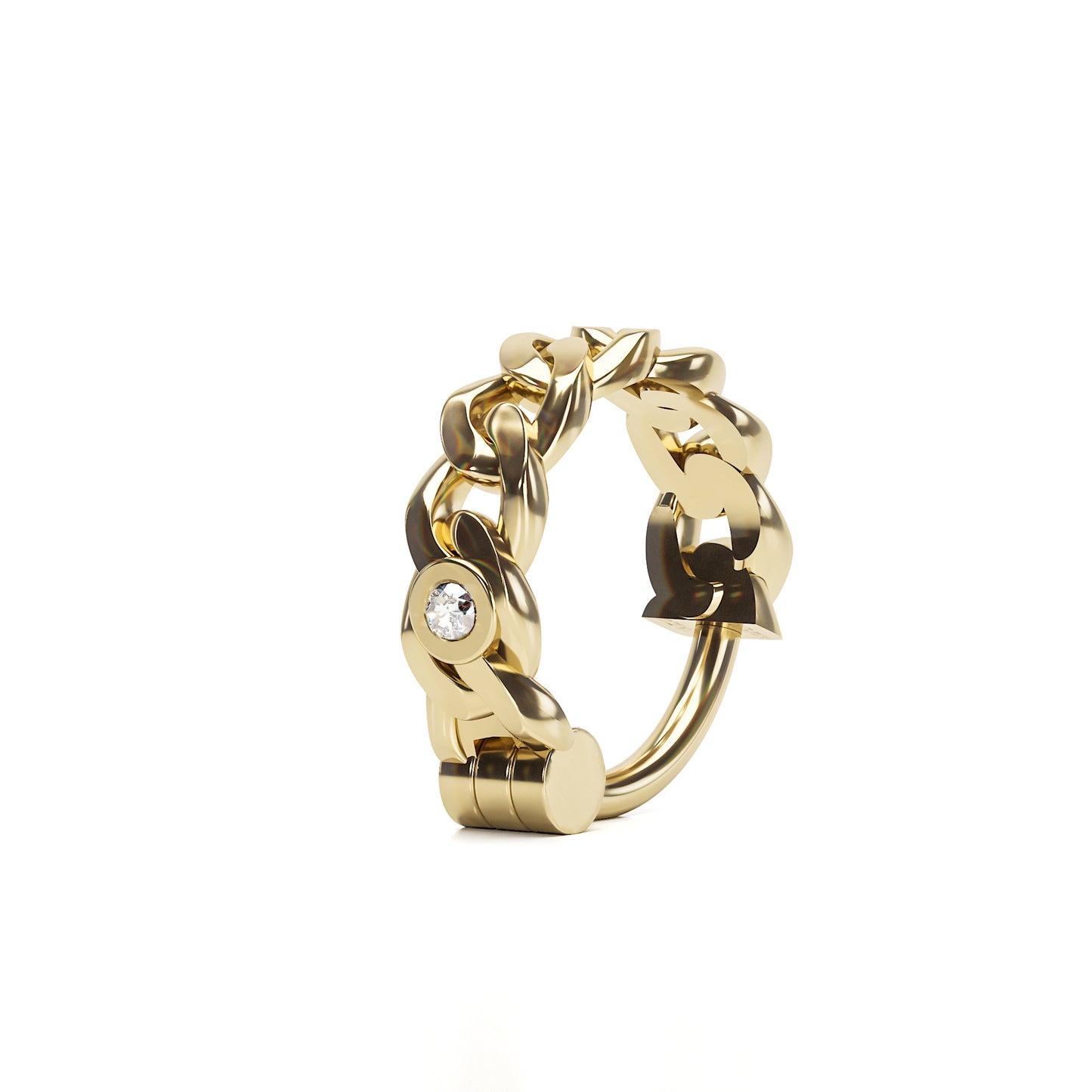 Solid Gold Diamond Chain Clicker Hoop