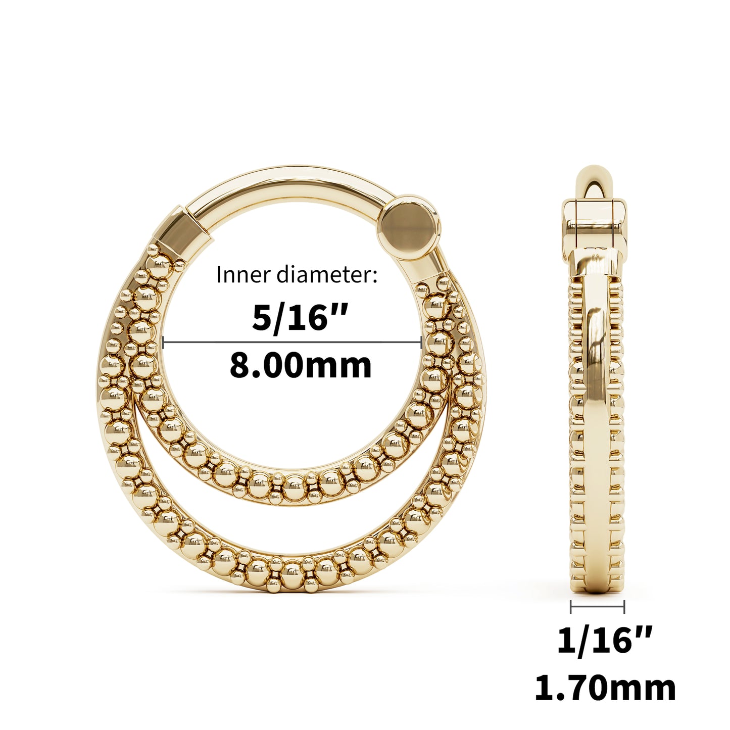 Solid Gold Dots Double Line Clicker Hoop