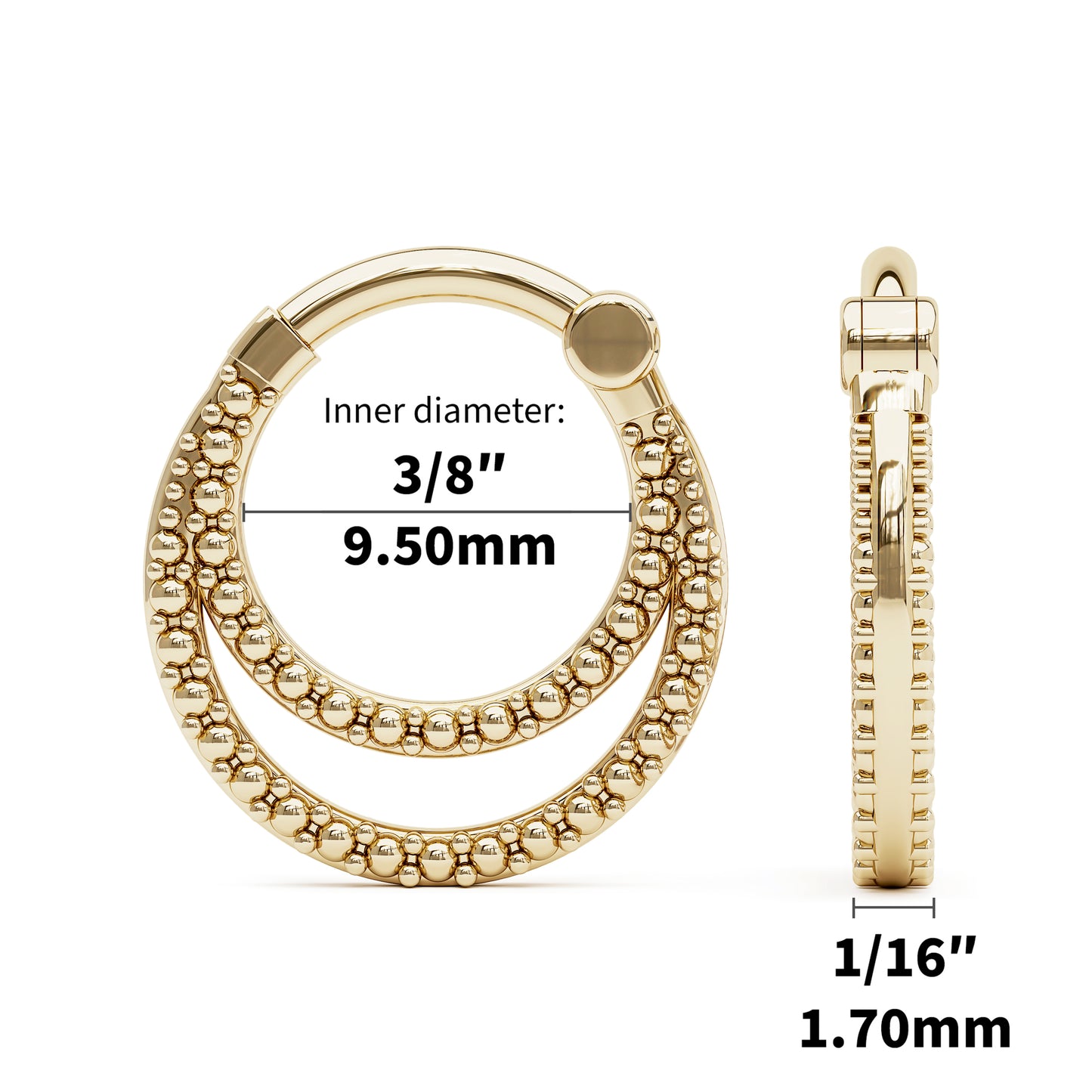 Solid Gold Dots Double Line Clicker Hoop