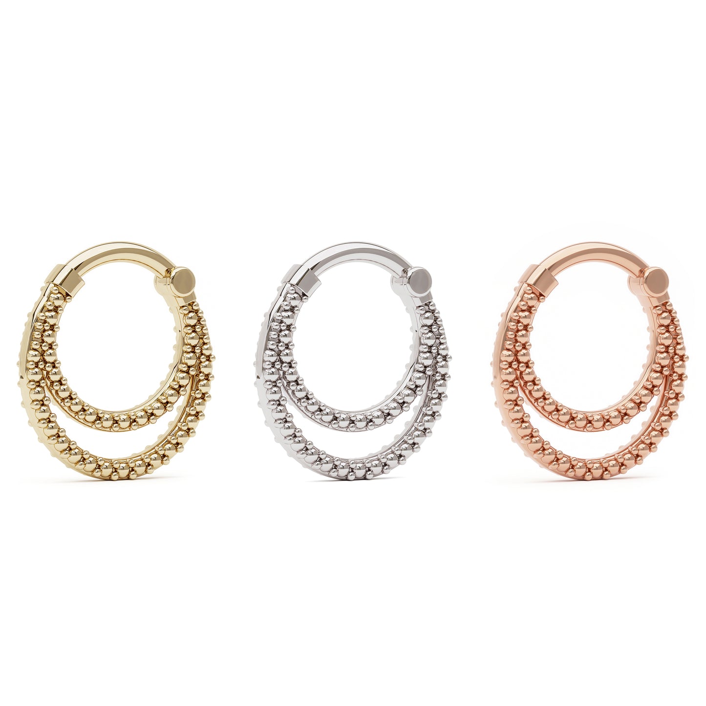 Solid Gold Dots Double Line Clicker Hoop