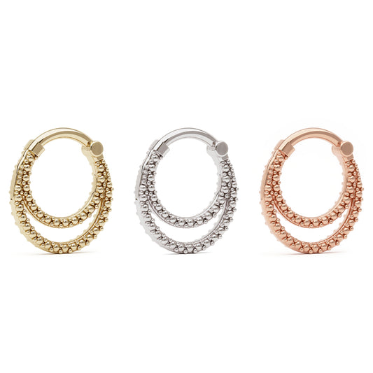 Solid Gold Dots Double Line Clicker Hoop