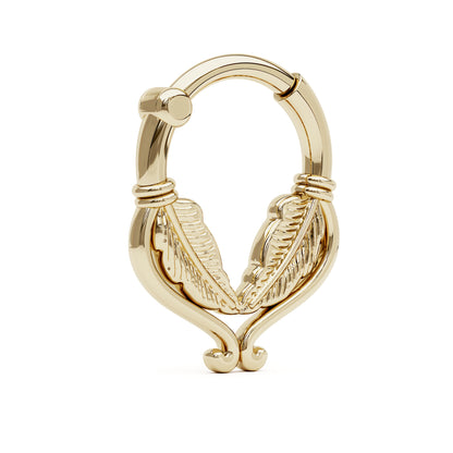 Solid Gold Double Feather Clicker Hoop