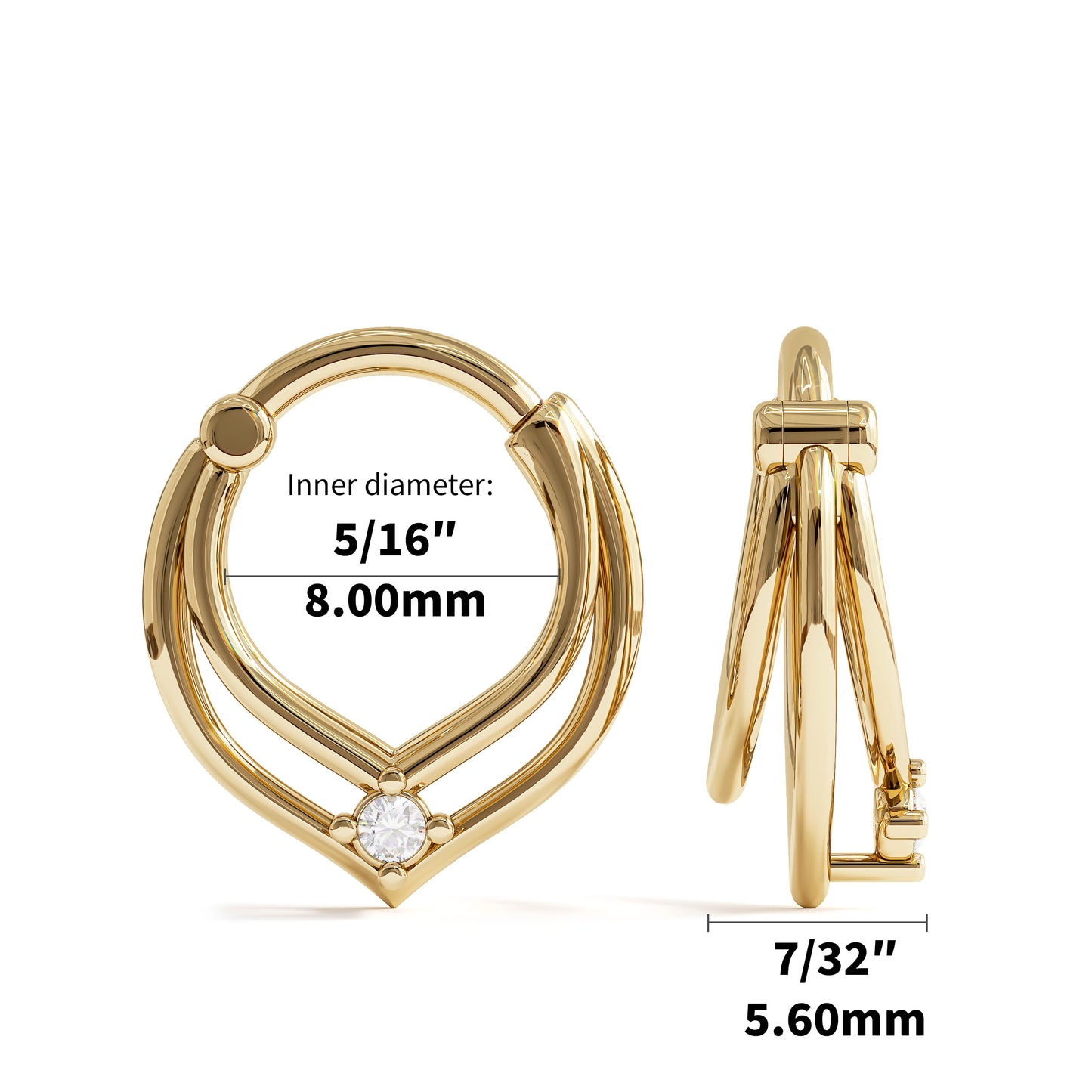 14K Gold Diamond Trinity V Shape Clicker Hoop