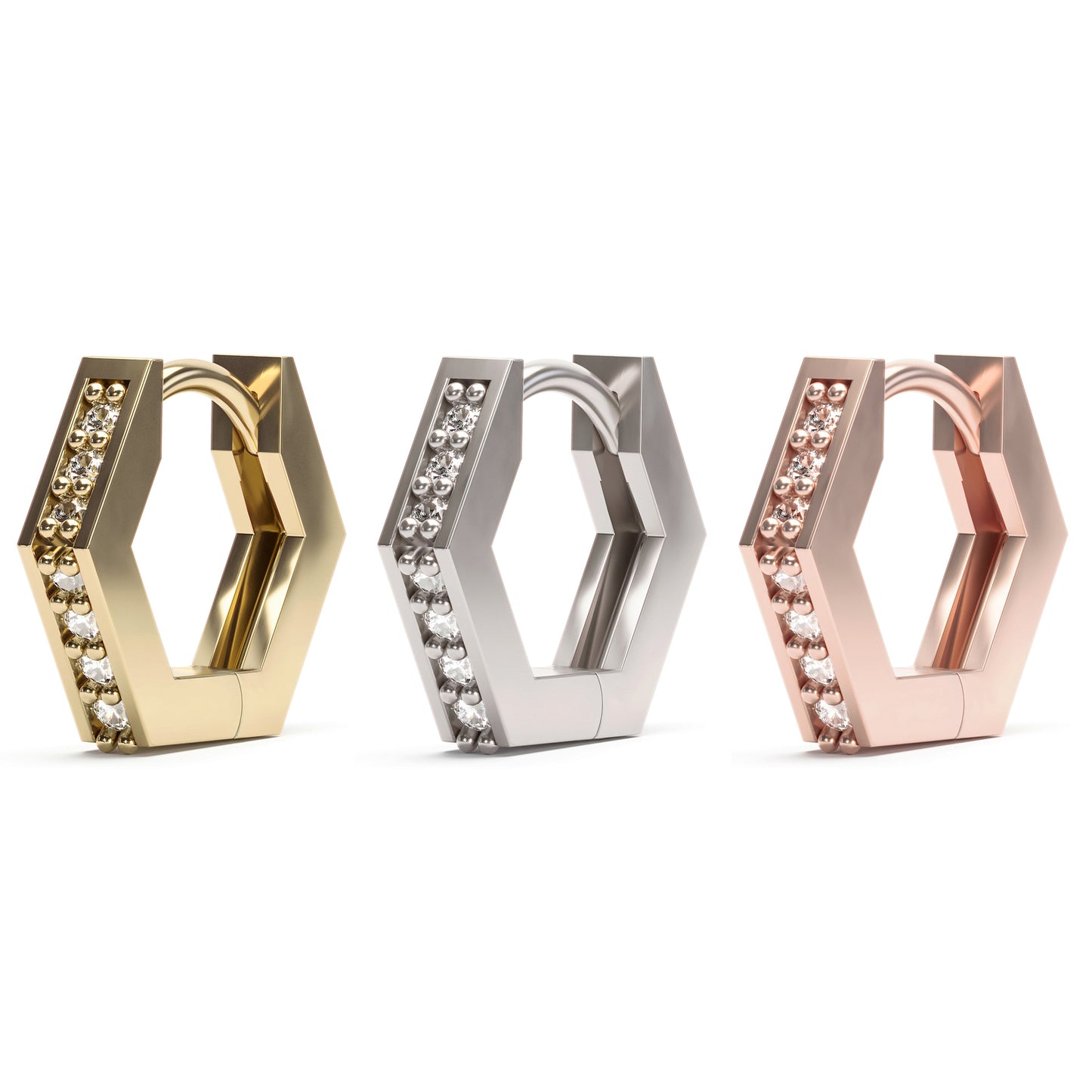 Solid Gold Diamond Hexagon Clicker Hoop