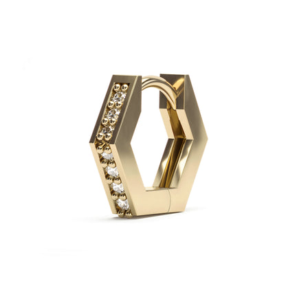 Solid Gold Diamond Hexagon Clicker Hoop