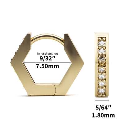 Solid Gold Diamond Hexagon Clicker Hoop