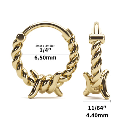 Solid Gold Rope Knot Clicker Hoop