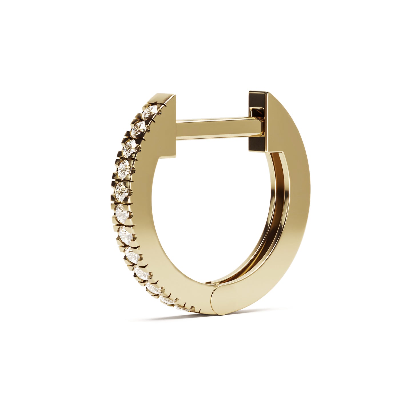 Solid Gold Pave Set Diamond Clicker Hoop