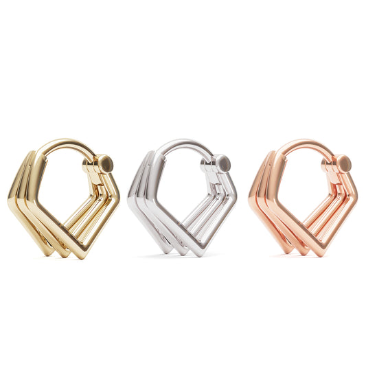 Solid Gold Stacked V Shape Clicker Hoop