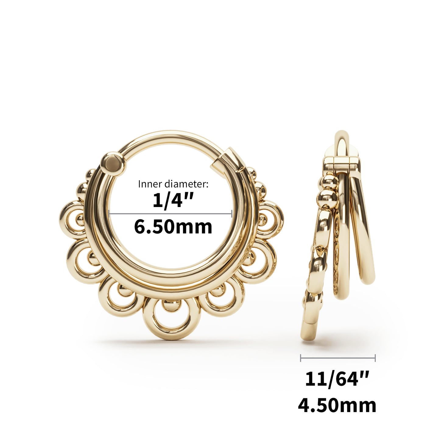 Solid Gold Decorative Stacked Clicker Hoop