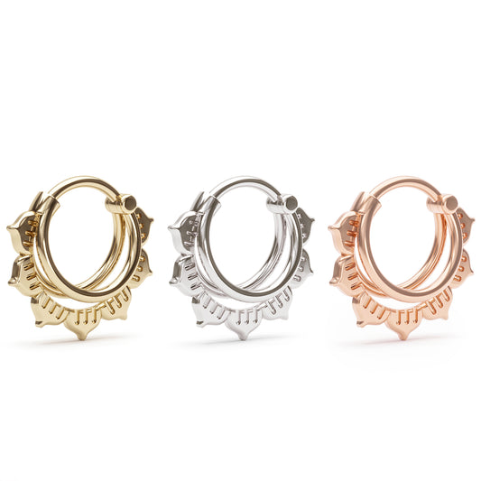 Solid Gold Stacked Lotus Clicker Hoop