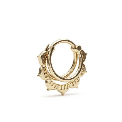 Solid Gold Stacked Lotus Clicker Hoop