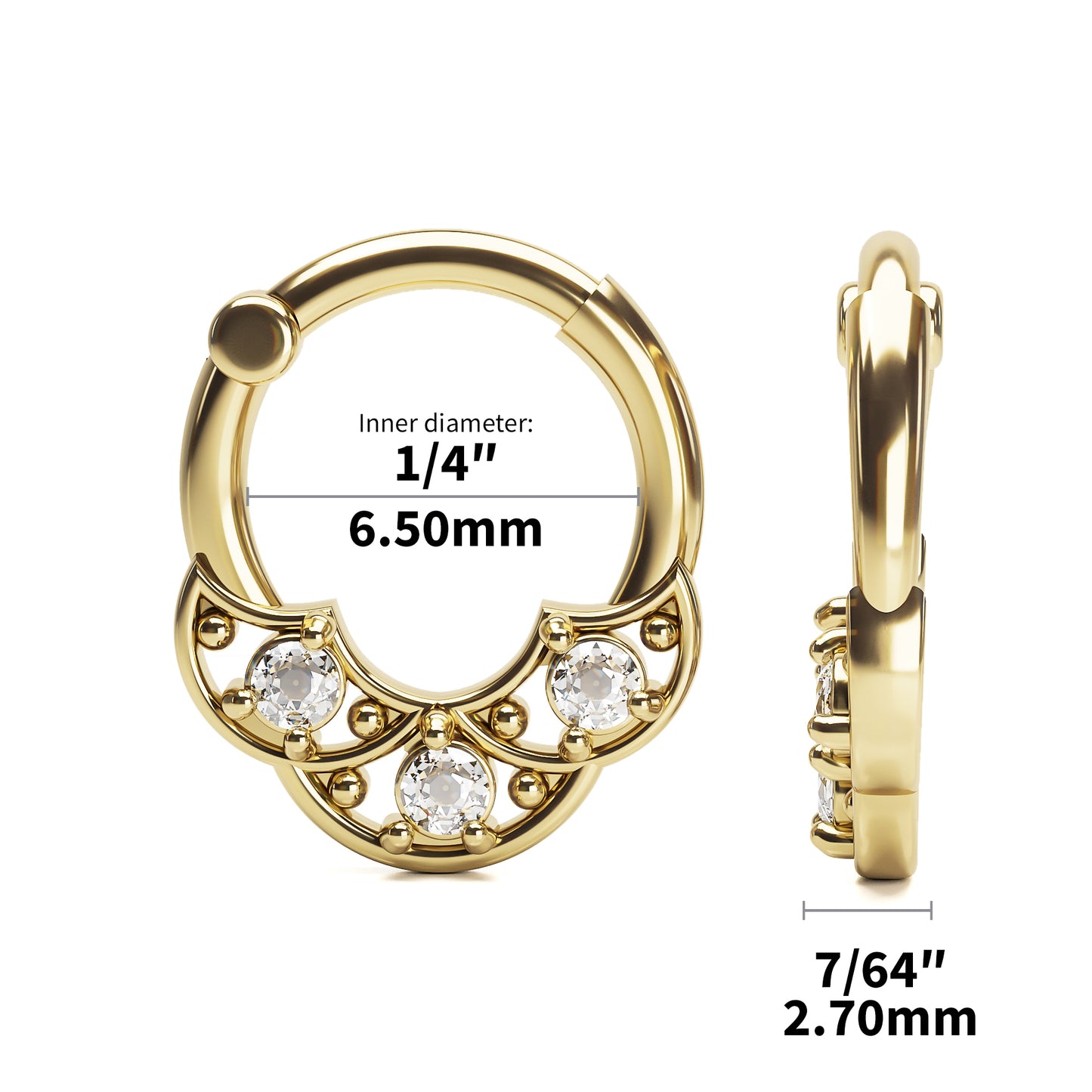 Solid Gold Diamond Shield Clicker Hoop