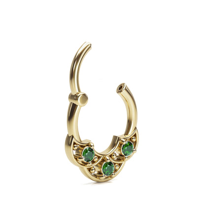 Solid Gold Emerald Shield Clicker Hoop