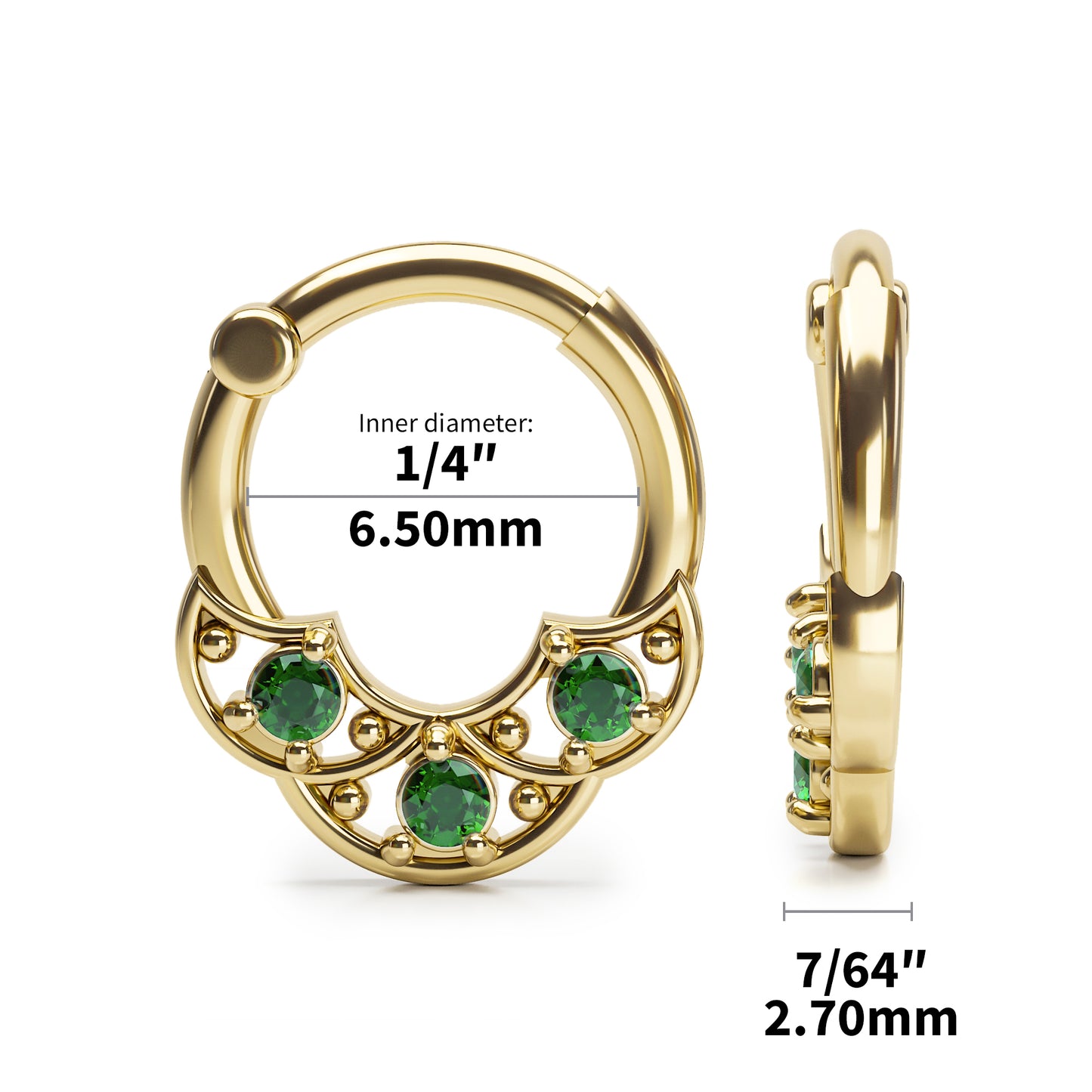 Solid Gold Emerald Shield Clicker Hoop