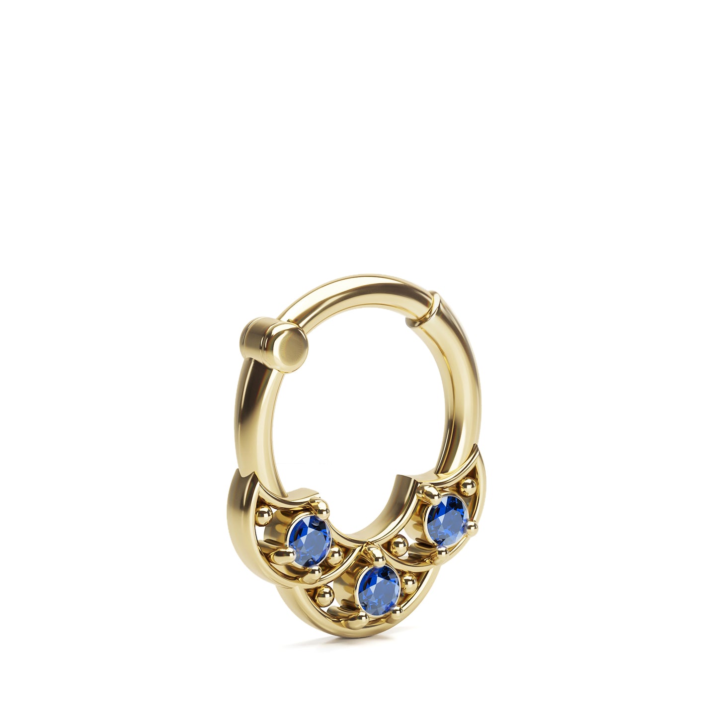 Solid Gold Sapphire Shield Clicker Hoop