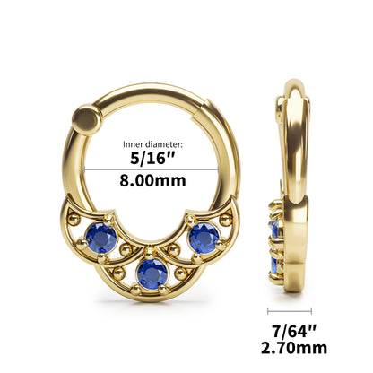 Solid Gold Sapphire Shield Clicker Hoop