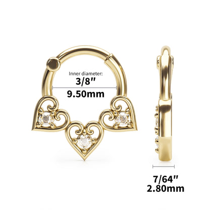 Solid Gold Diamond Heart Clicker Hoop