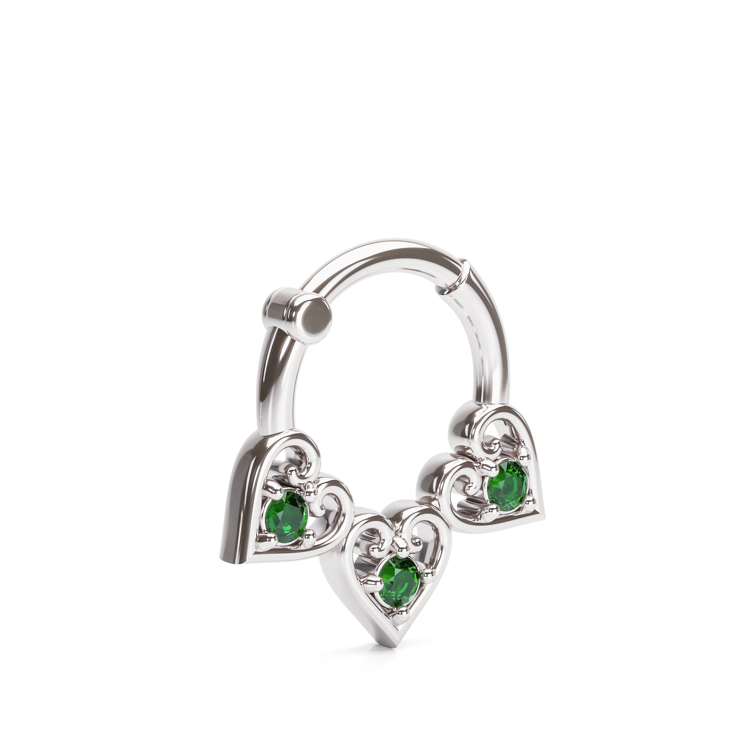 Solid Gold Emerald Heart Clicker Hoop