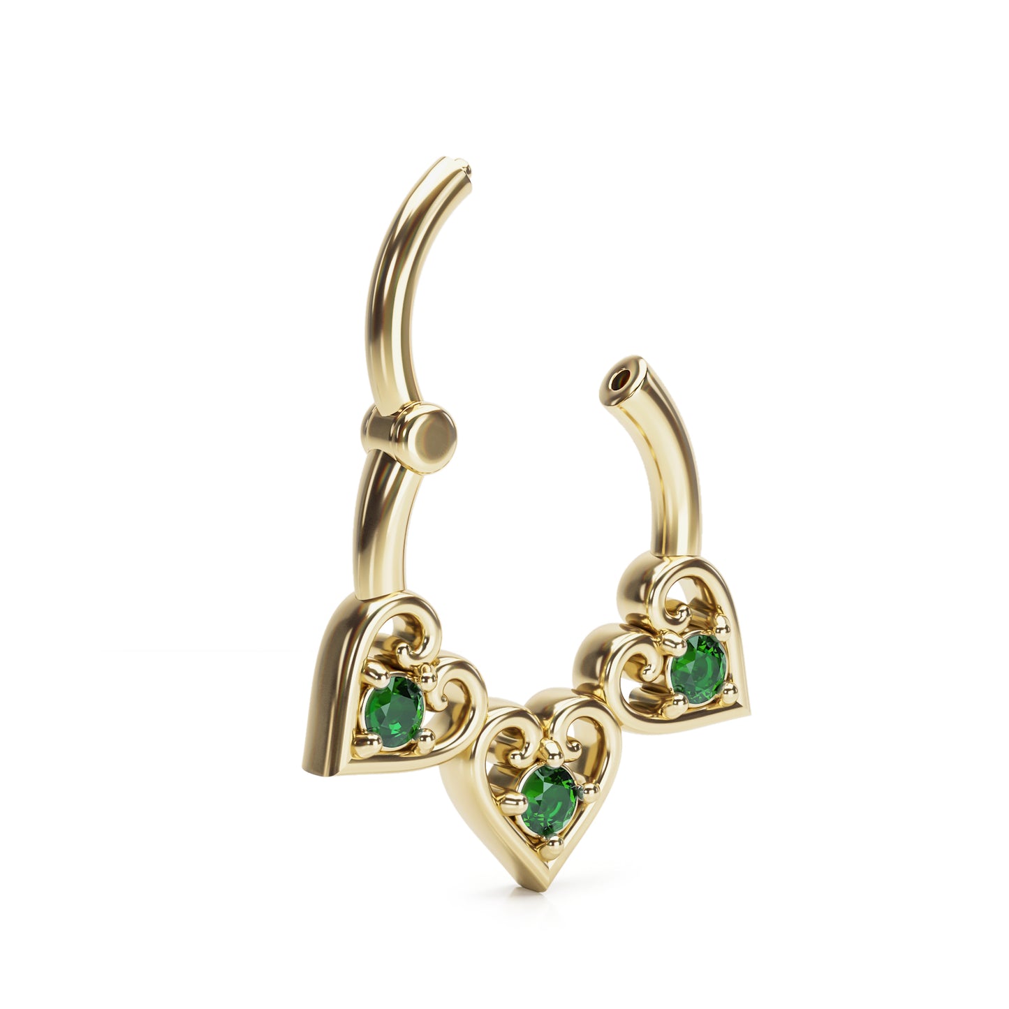 Solid Gold Emerald Heart Clicker Hoop