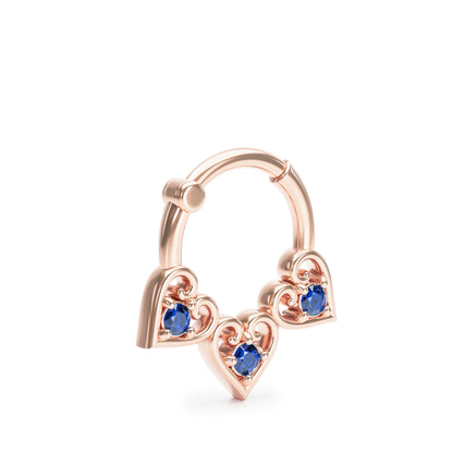Solid Gold Sapphire Heart Clicker Hoop