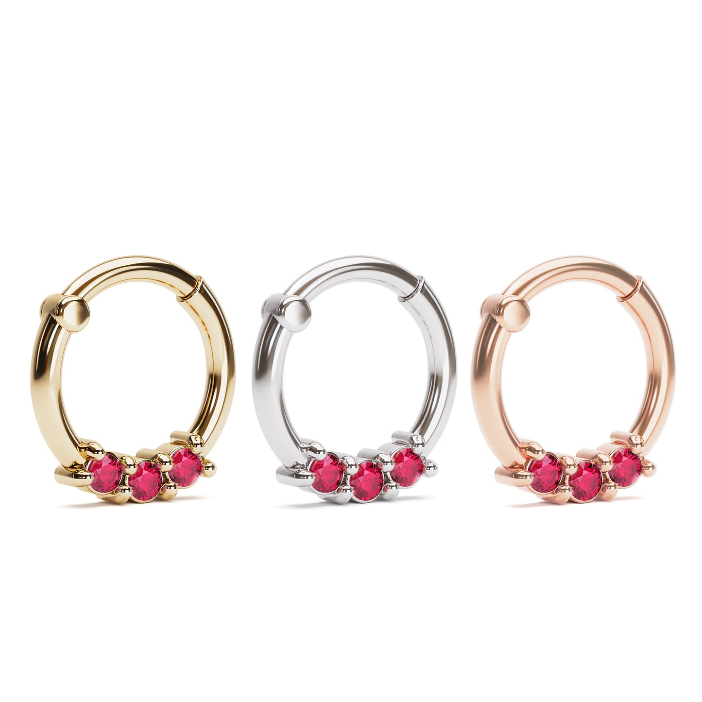 Solid Gold Ruby Clicker Hoop