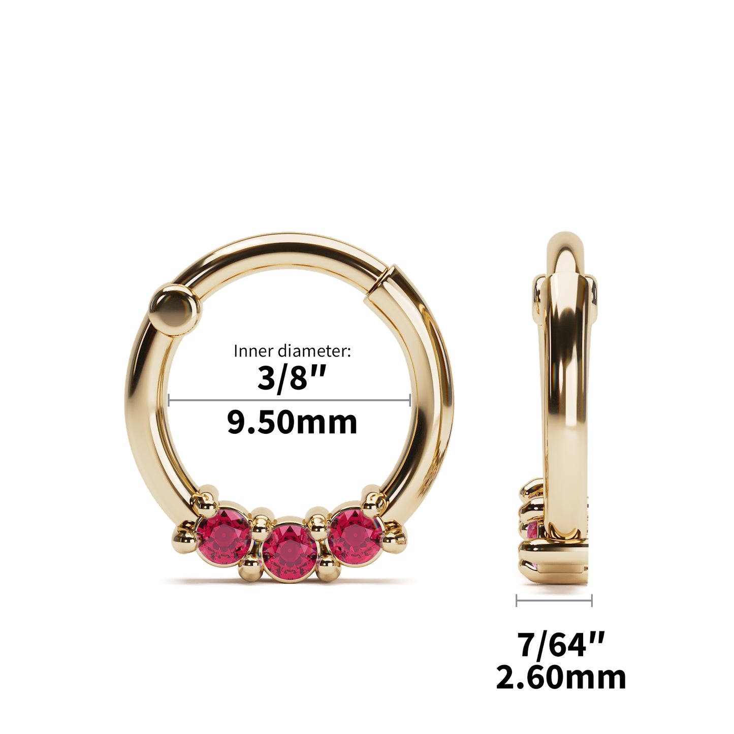 Solid Gold Ruby Clicker Hoop