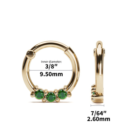 Solid Gold Emerald Clicker Hoop