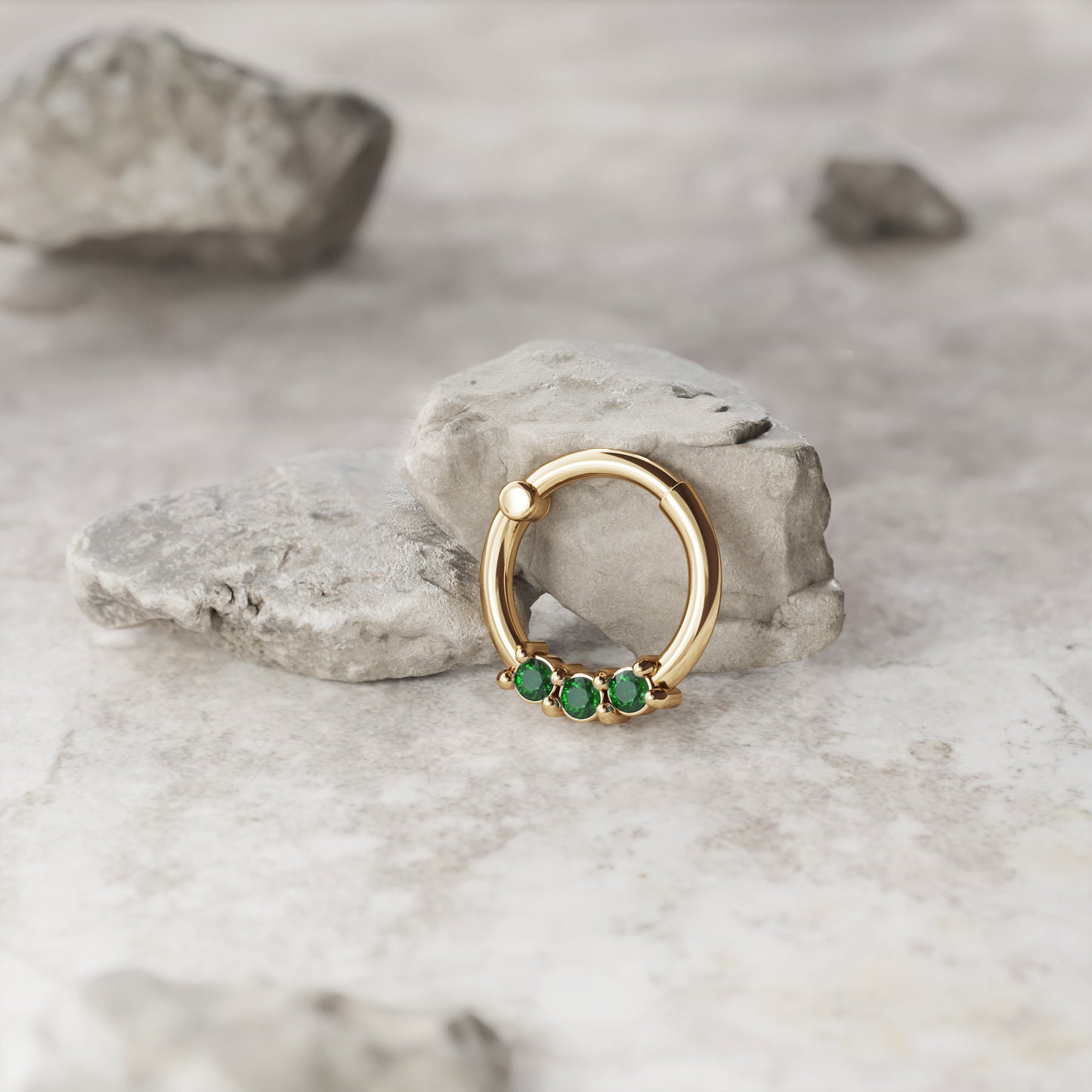 Solid Gold Emerald Clicker Hoop