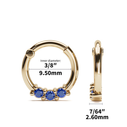 Solid Gold Sapphire Clicker Hoop