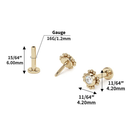 14K Gold Diamond Beaded Stud