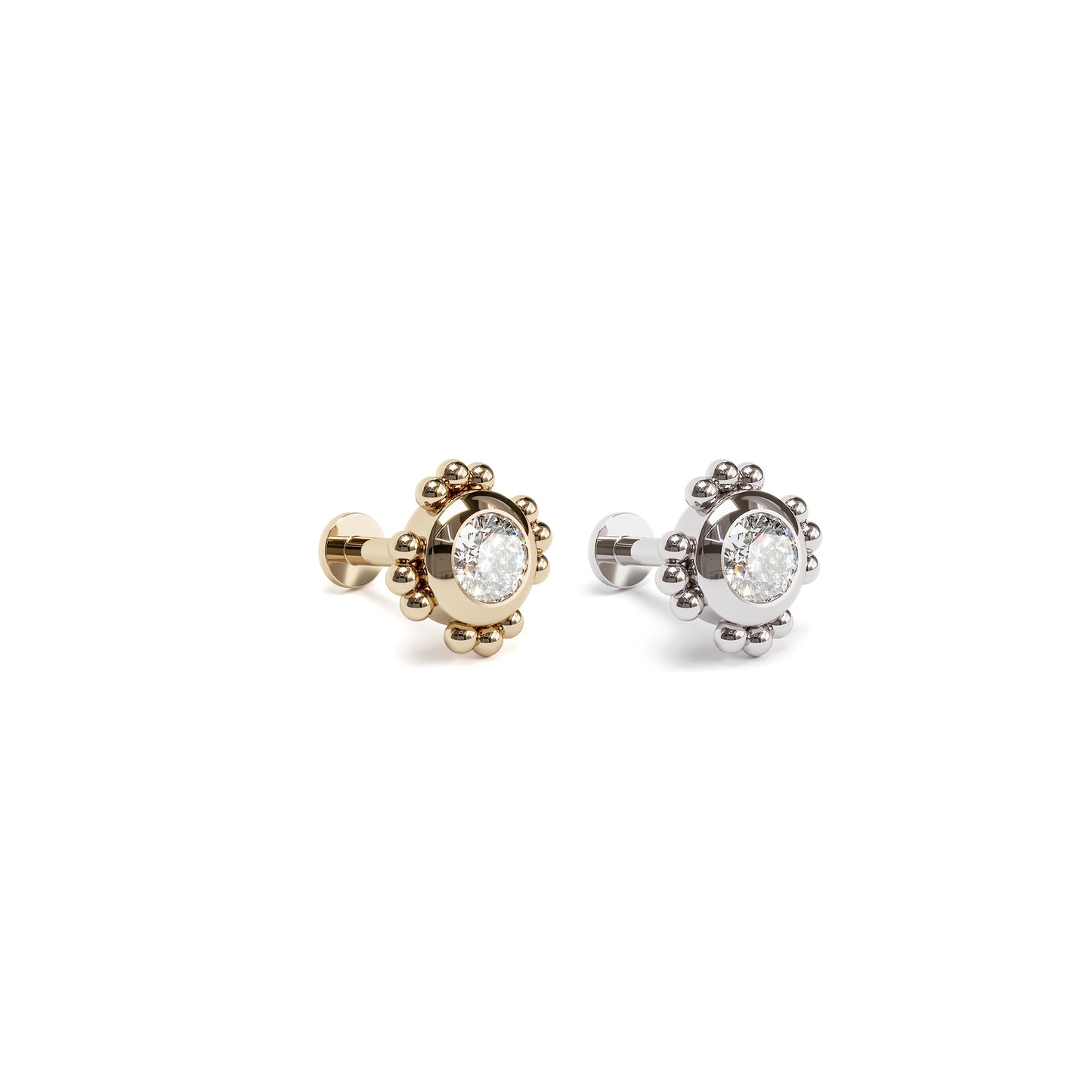 14K Gold 3mm Diamond Beaded Stud