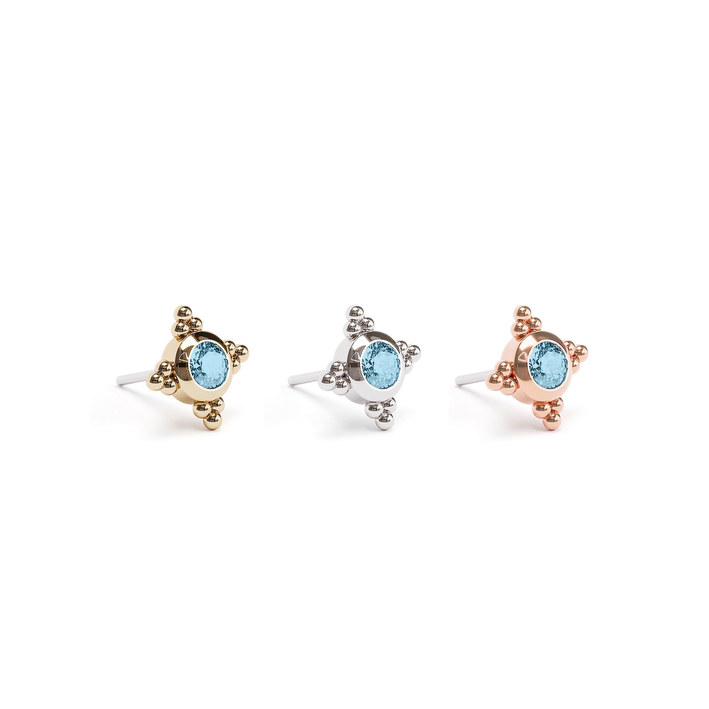 Tiny 14K Gold Blue Topaz Beaded Threadless End